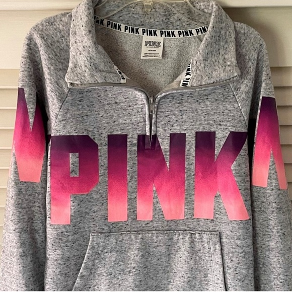 PINK Victoria's Secret Gray Hoodie with Pink Ombre Logo M - Picture 2 of 6